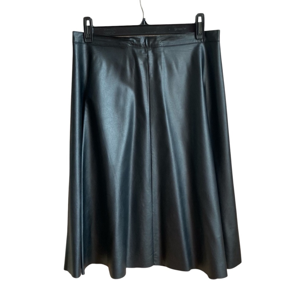 PRESS | Black Faux Leather A-Line Midi Skirt Size M